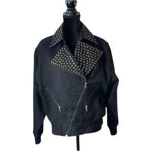 Vintage 90's black jean moto jacket with gold embellishments by IB Diffusion